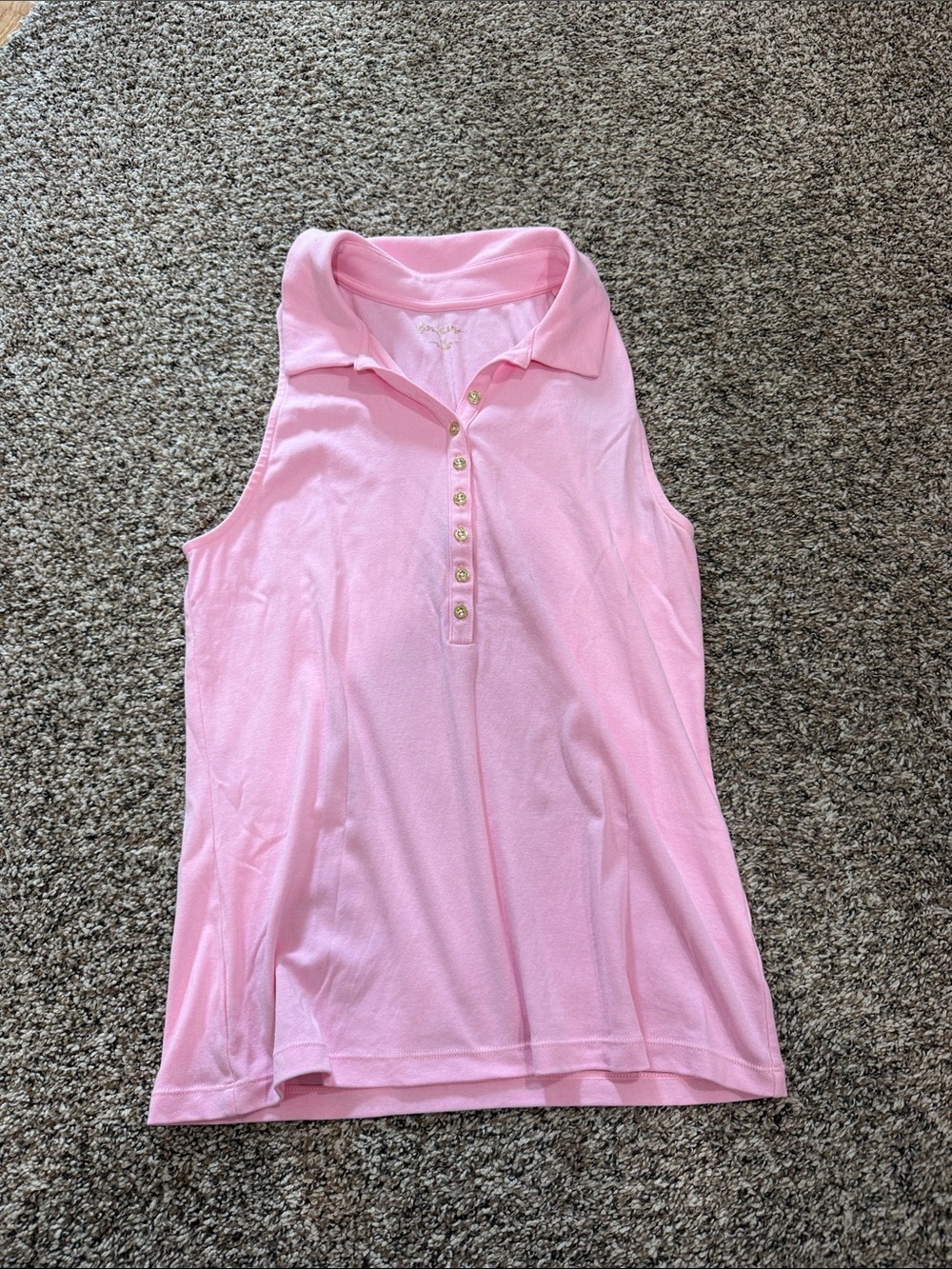 Lilly Pulitzer Pink Sleeveless Polo Tank with Gold Buttons